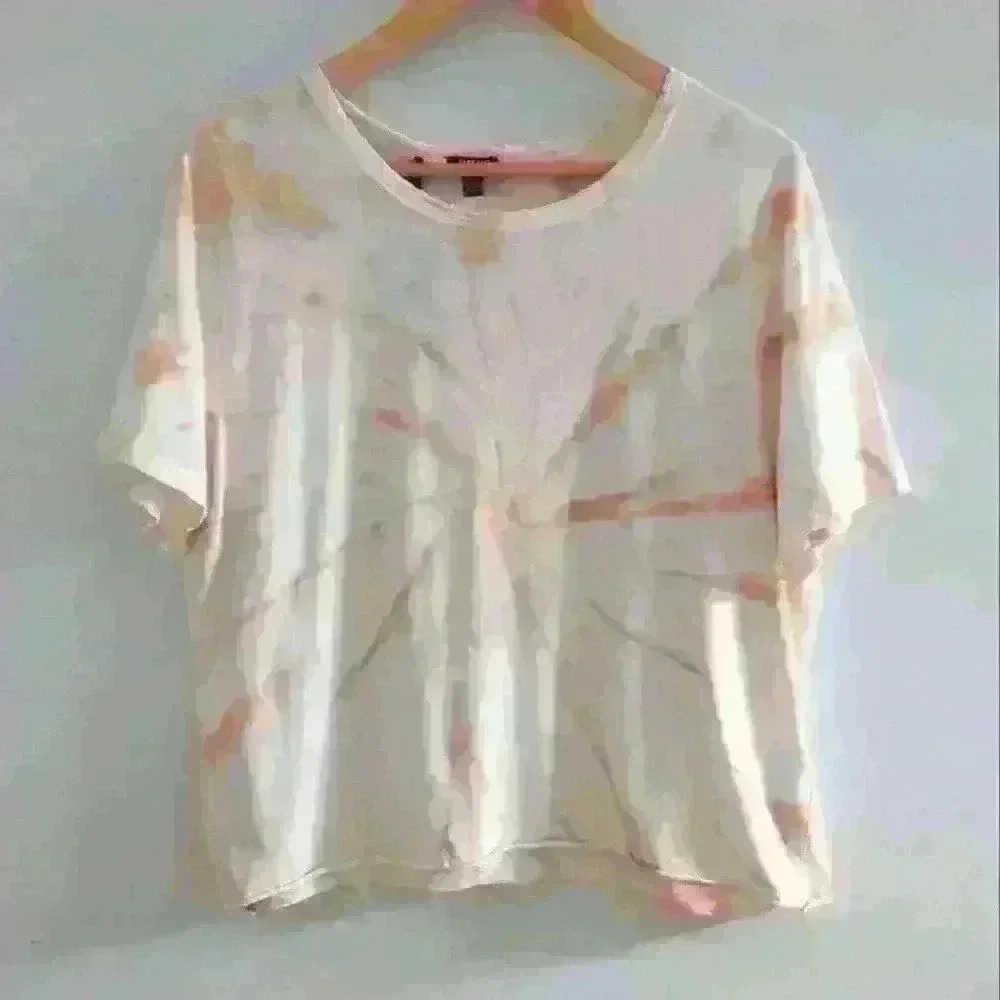 🌴2/$25BUFFALO | David Bitton Women's Peach Swirl Distressed Short Sleeved Shi…